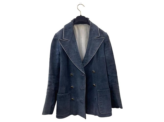 Gucci Leather Jacket Navy Blue Size 46