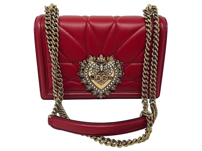 Dolce & Gabbana Bolsa de ombro média da linha Devotion Vermelho Couro  ref.685654