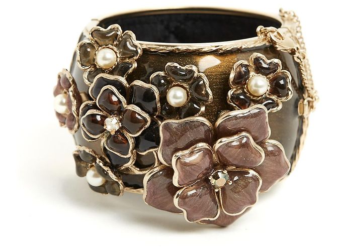 Chanel GLASS FLOWERS STUNNING CUFF Golden