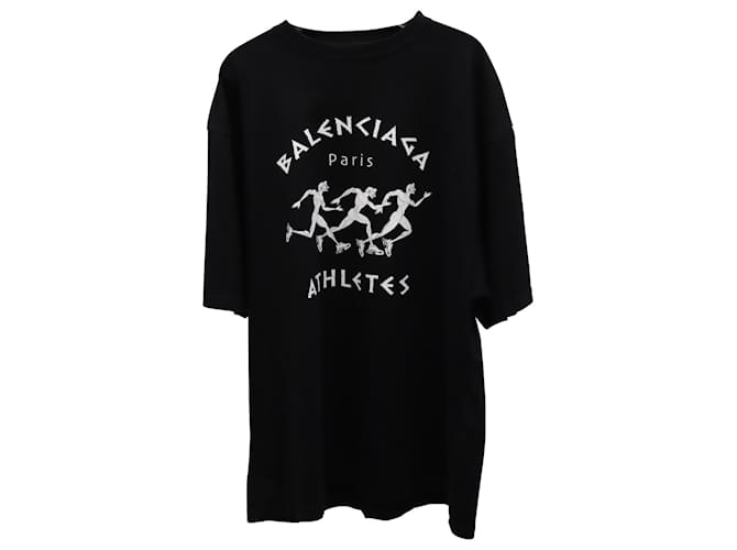Camiseta de manga corta en algodón negro con estampado de atletas de Balenciaga  ref.685728