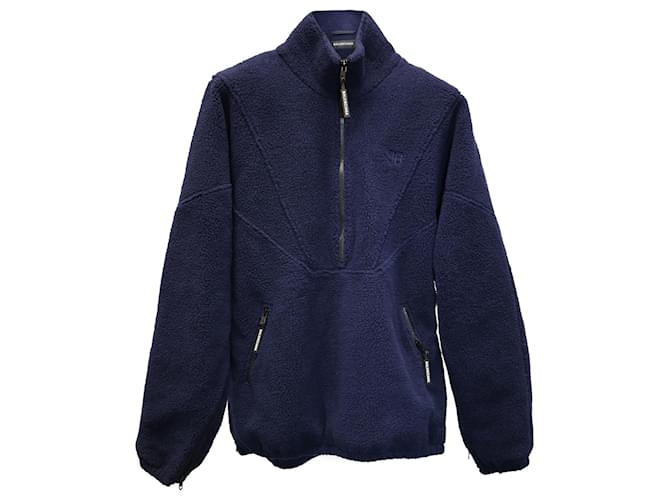 Balenciaga High Neck Fleece Jacket with Half Zip in Navy Blue Polyester  ref.685751