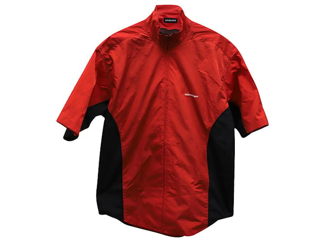 Camicia Balenciaga a maniche corte con zip in poliestere rosso  ref.685957