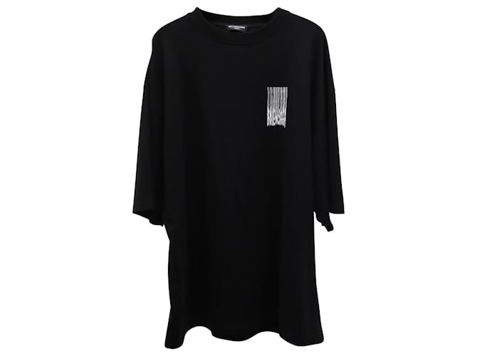 Camiseta extragrande de algodón negro con logotipo de código de barras de Balenciaga  ref.686021