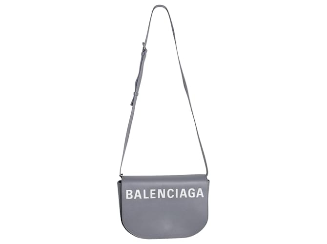 Bolso de hombro Balenciaga XS Logo Ville Day en cuero gris  ref.686132