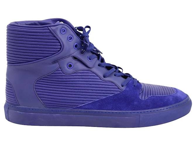 Balenciaga Zapatillas altas monocromáticas con paneles en cuero azul  ref.686147