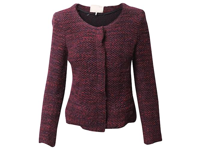 IRO Fringed Tweed Evening Jacket in Burgundy Wool Dark red  ref.686279