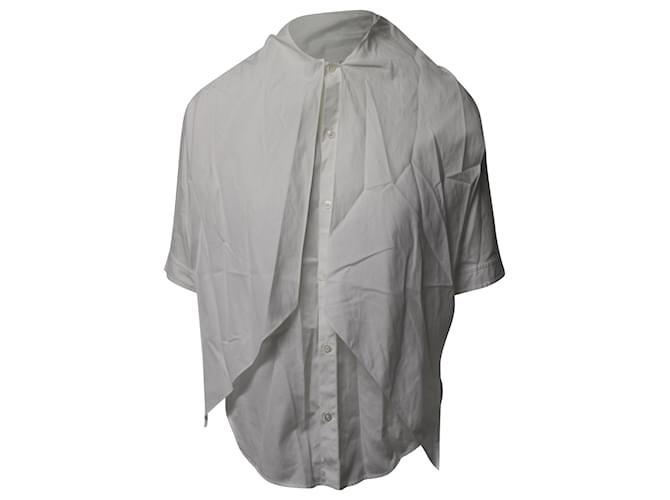 Ralph Lauren 3/4 Sleeves Draped Oversized Collar Blouse in White Cotton  ref.686323