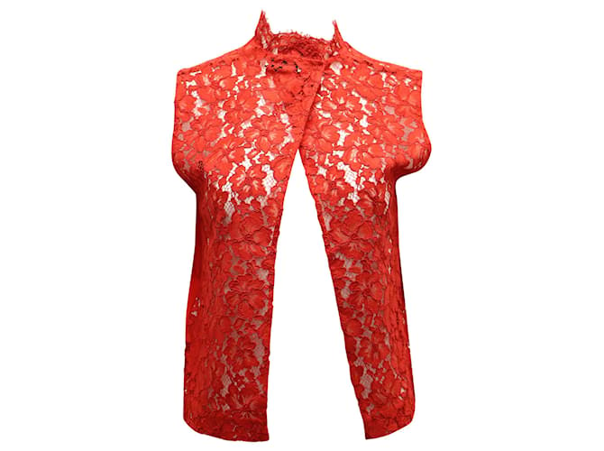 Sandro Paris Sleeveless Lace Blouse in Red Silk  ref.686326