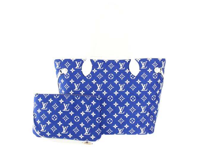 Louis Vuitton Blue Monogram Velvet Match Neverfull MM Tote with Pouch Leather  ref.686372