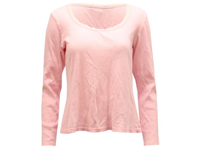 Suéter Ralph Lauren com decote redondo e renda em algodão rosa