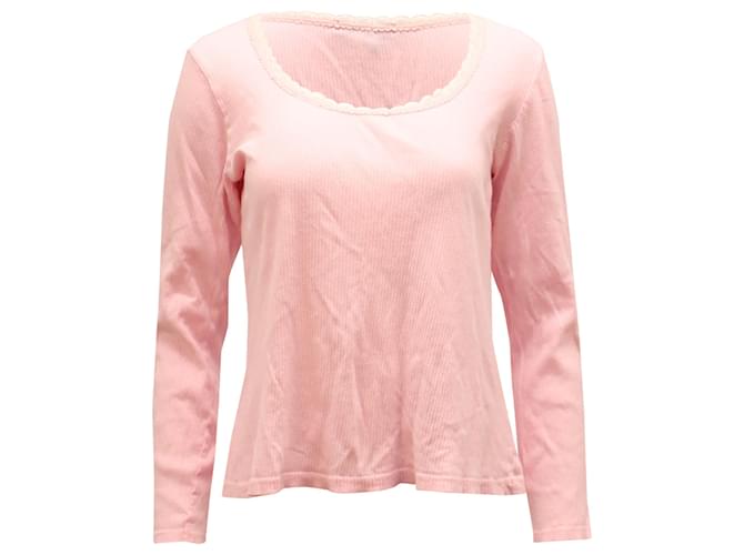 Ralph Lauren Lace Trimmed Scoop Neck Sweater in Pink Cotton  ref.686406