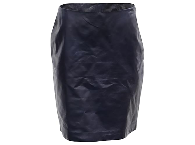 Theory Knee-Length Pencil Skirt in Navy Blue Leather  ref.686416