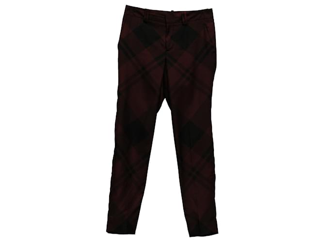 Pantalon fuselé à carreaux Gucci en mélange de soie bordeaux Rouge  ref.686417