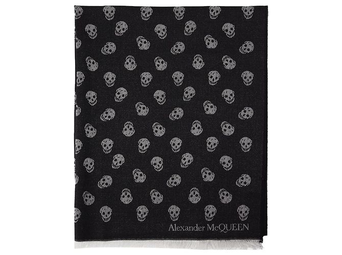 Alexander Mcqueen Echarpe All Over Skull en Laine Noire