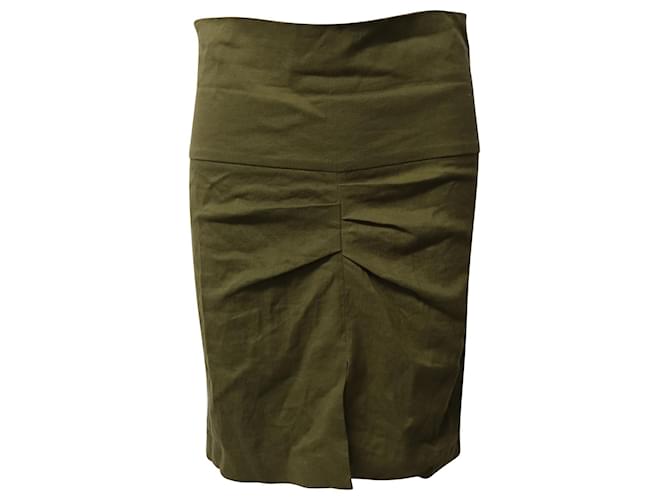 Isabel Marant Wide Waistband Gathered Pencil Skirt in Olive Green Linen  ref.686443