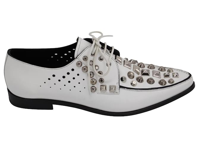 Prada Studded Loafers in White Leather   ref.686500