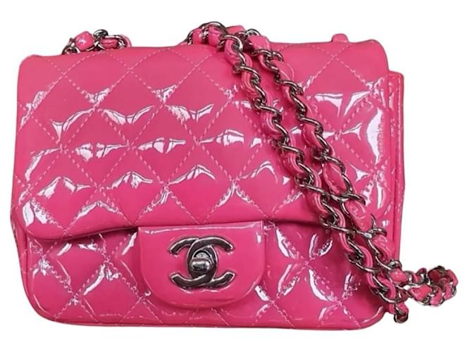 Chanel timeless mini square Pink Patent leather  ref.686758