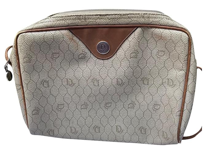 Christian Dior Dior vintage monogram bag Brown Beige Grey Leather Cloth  ref.686767