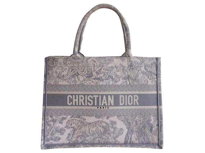 Dior book Tote Medium bag Grey Cloth  ref.686842