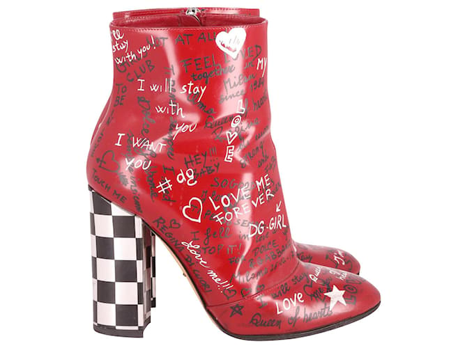 Dolce & Gabbana Dolce and Gabbana Graffiti 120 Boots in Red Leather  ref.686873