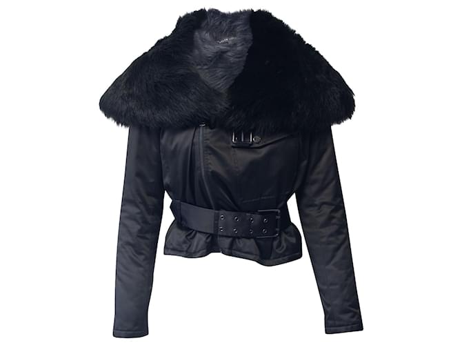 Ralph Lauren Fur Trim Collar Jacket in Black Polyester   ref.686880