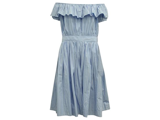 Miu Miu Blue & white striped off the shoulder dress Cotton  ref.686886