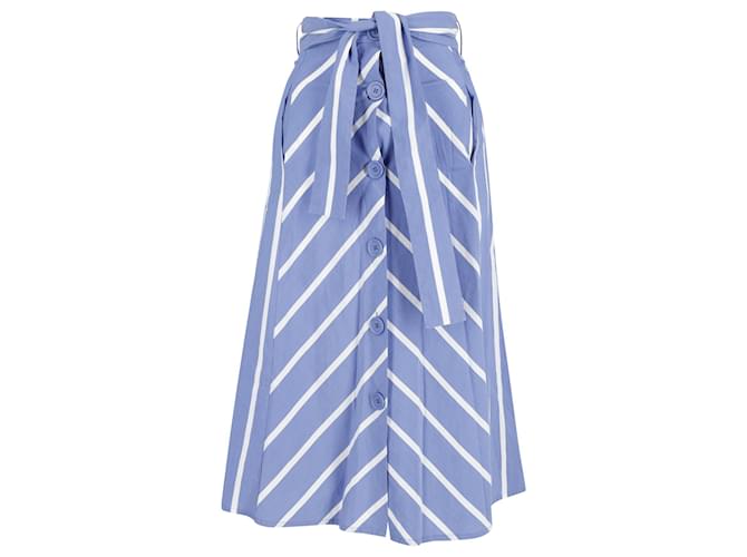 Maje Janine Bleu Striped Midi Skirt in Blue Cotton  ref.686915