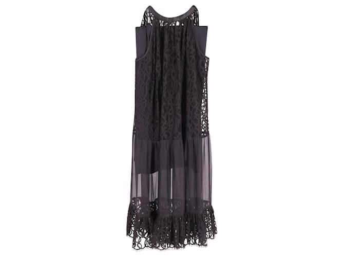 Temperley London Lily Neckholder-Spitzenkleid mit Unterkleid aus schwarzer Seide  ref.686956