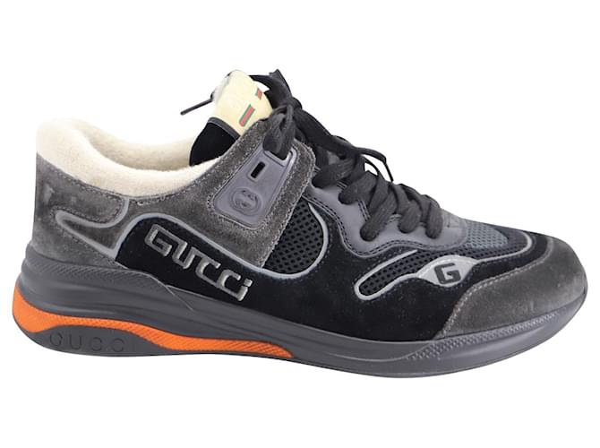 Gucci Ultrapace Mid-Top-Sneaker in Schwarz, Nicht-gerade weiss, Orangefarbenes Leder und Wildleder  ref.686960