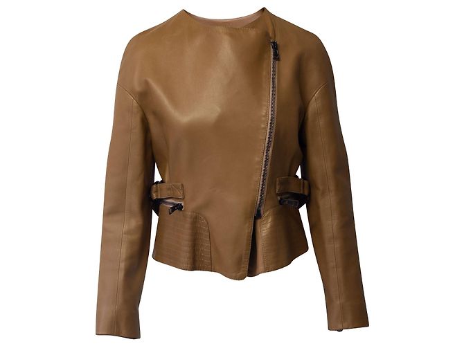 Chloé Chloe Bikerjacke aus dunkelbeigem Leder