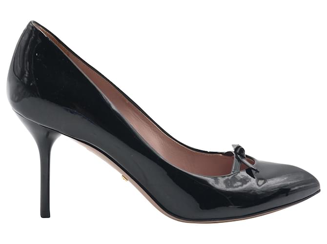 Zapatos de tacón alto en punta Gucci Thin Ribbon Vamp en charol negro Cuero  ref.687013