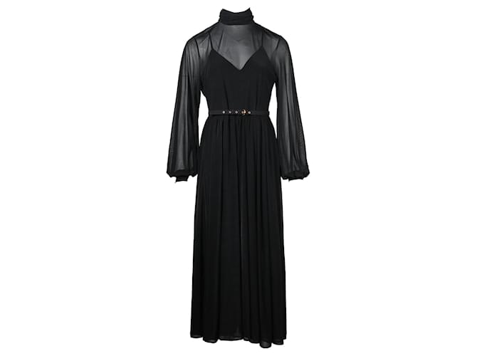 Diane Von Furstenberg Elegante vestido maxi negro con mangas largas Poliéster  ref.687042
