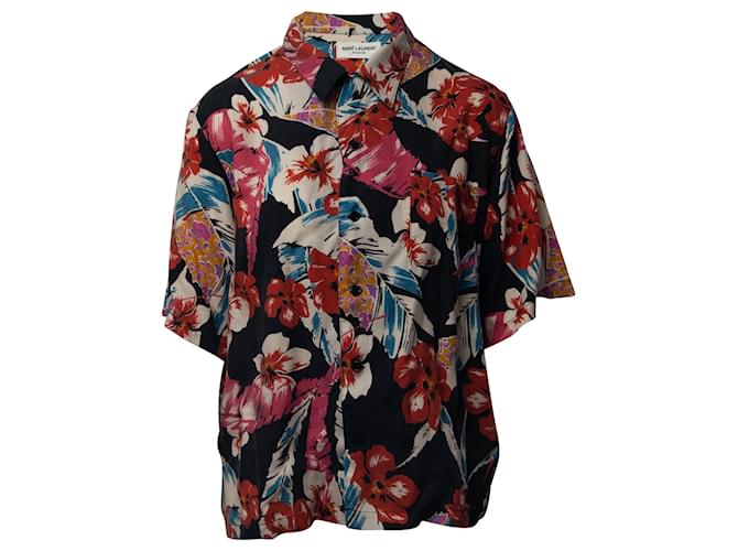 Camisa de manga corta con estampado hawaiano en lyocell multicolor de Saint Laurent  ref.687044