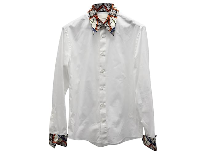 Camicia abbottonata di Alexander McQueen con colletto e polsini stampati in cotone bianco  ref.687045