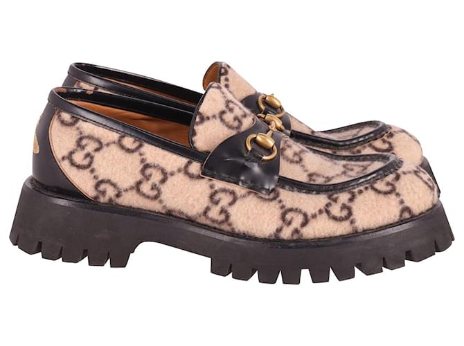 GUCCI GG Loafers with Horsebit in Beige Wool  ref.687070
