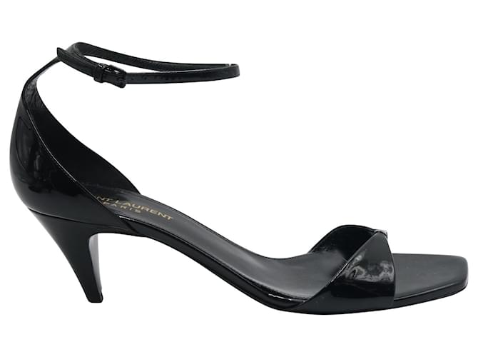 Sandali Saint Laurent con cinturino alla caviglia in pelle verniciata nera Nero  ref.687146