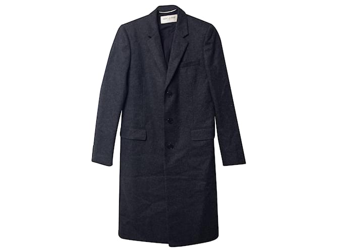 Saint Laurent Single-Breasted Coat in Dark Grey Wool  ref.687151