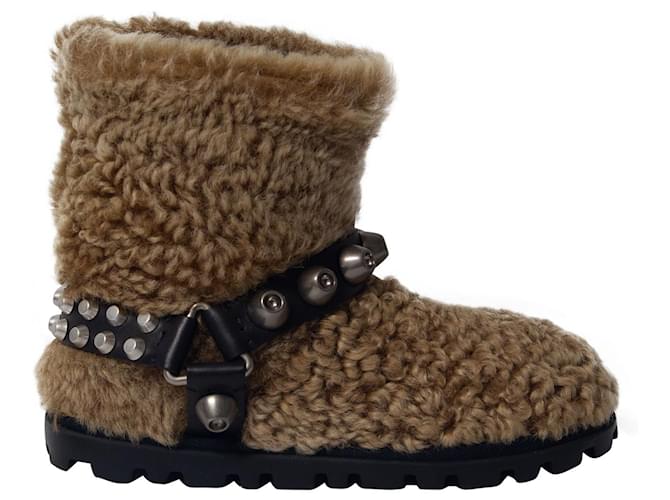 Miu Miu Embellished Shearling Ankle Boots in Beige Fur  ref.687152