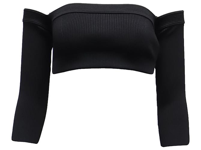 Alexander McQueen Off-The-Shoulder Ribbed Crop Top in Black Viscose Cellulose fibre  ref.687169