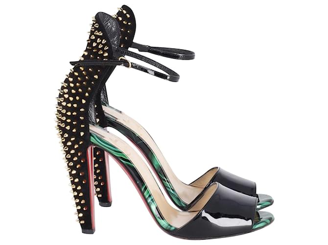 Christian Louboutin Tropanita 100 Spiked High Heel Sandals in Black Patent Leather   ref.687185