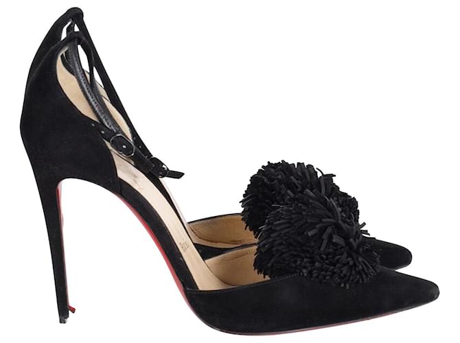 Christian Louboutin Tsarou Pom Pom d'Orsay Pumps aus schwarzem Wildleder Schweden  ref.687186