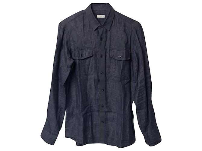 Camisa manga longa Dries Van Noten em linho azul marinho  ref.687189
