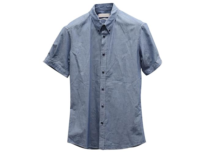 Alexander McQueen Kurzärmliges Button-Down-Hemd aus blauer Baumwolle  ref.687307