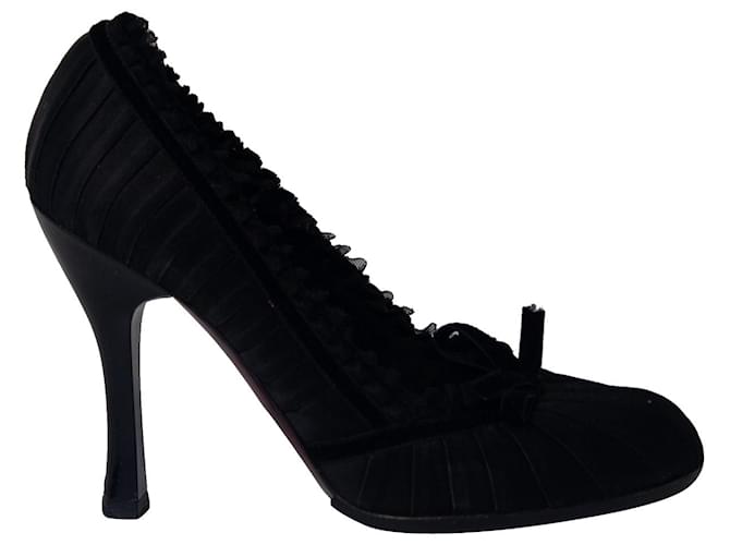Zapatos de tacón con cinta de terciopelo Louis Vuitton en satén de seda negro  ref.687309