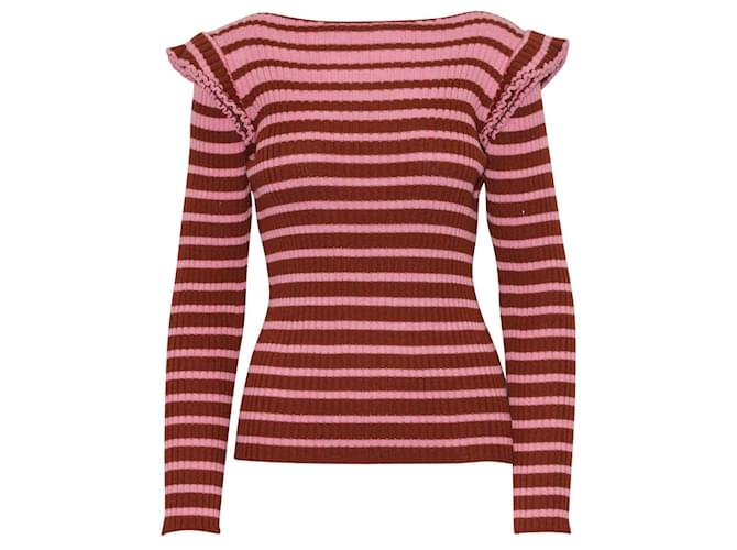 Msgm Pink and Brown Striped Knitted Blouse Wool  ref.687405