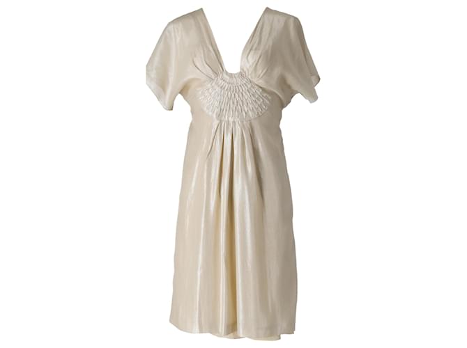 Alberta Ferretti Beaded Short Sleeve Dress in Gold Silk Golden  ref.687410