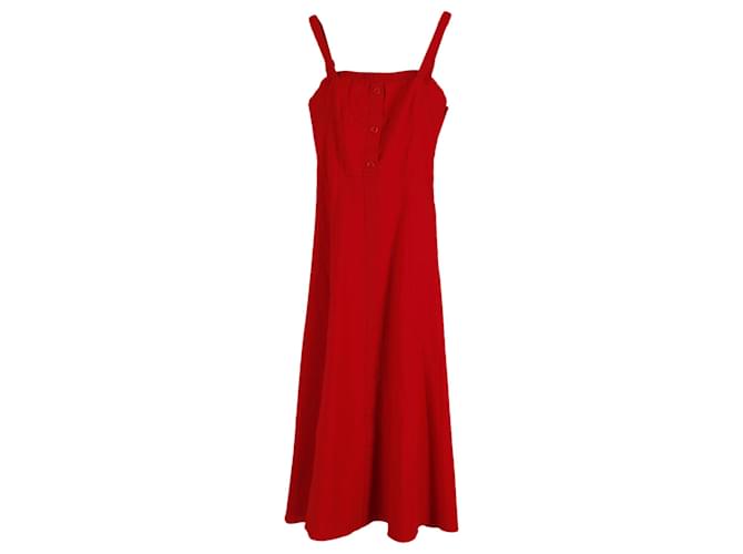 Staud Sleeveless Button Midi Dress in Red Cotton  ref.687509