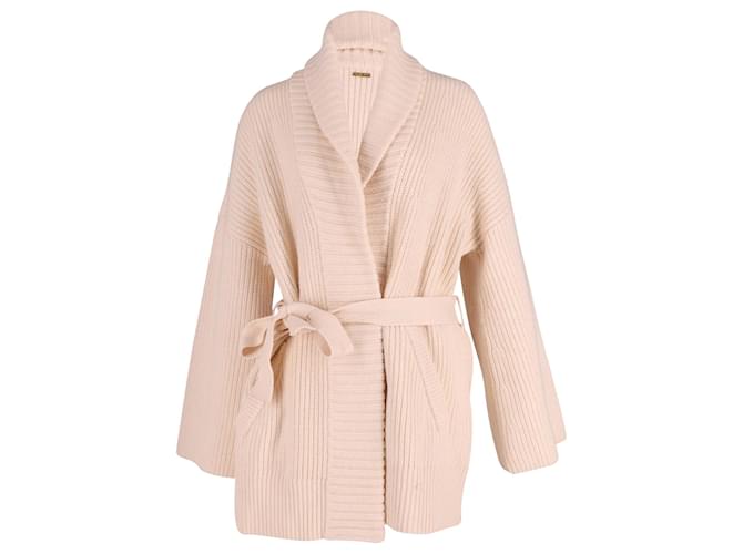 Michael Kors Chunky Knit Belted Cardigan in Cream Wool White  ref.687514