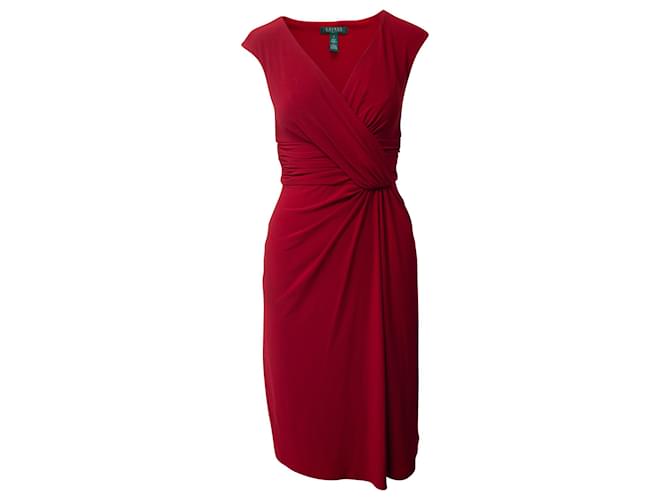 Ralph Lauren Kleid mit drapiertem Vorderteil aus rotem Polyester  ref.687520