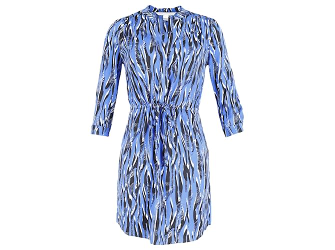 Diane Von Furstenberg Zebra Print Tie Waist Dress in Blue Silk  ref.687521